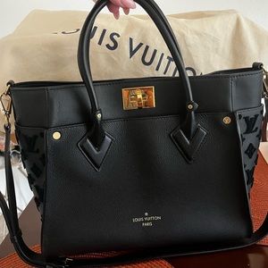 Louis Vuitton Calfskin Tufted Monogram Canvas On My Side MM Tote